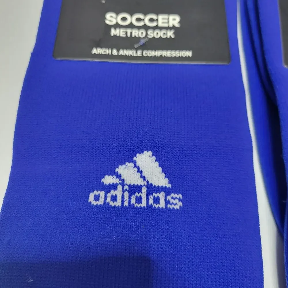 LOT OF 2 ADIDAS SOCCER METRO SOCK ARCH & ANKLE COMPRESSION Sz L 9-13 BLUE SOCKS